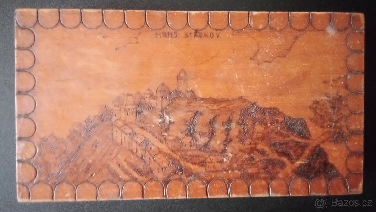 Dřevěná krabička s motivem hrad Střekov