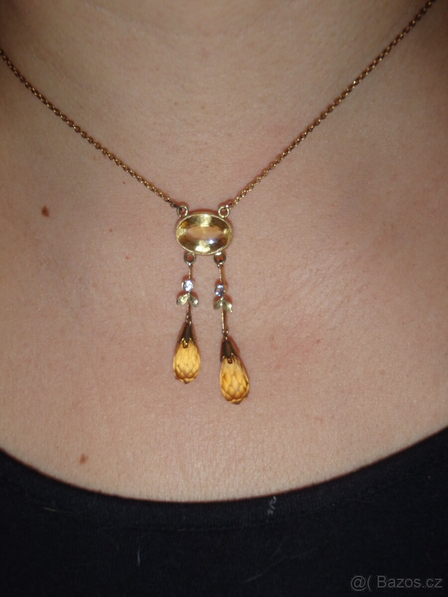 Zlatý 14K starožitný koliér s citríny.