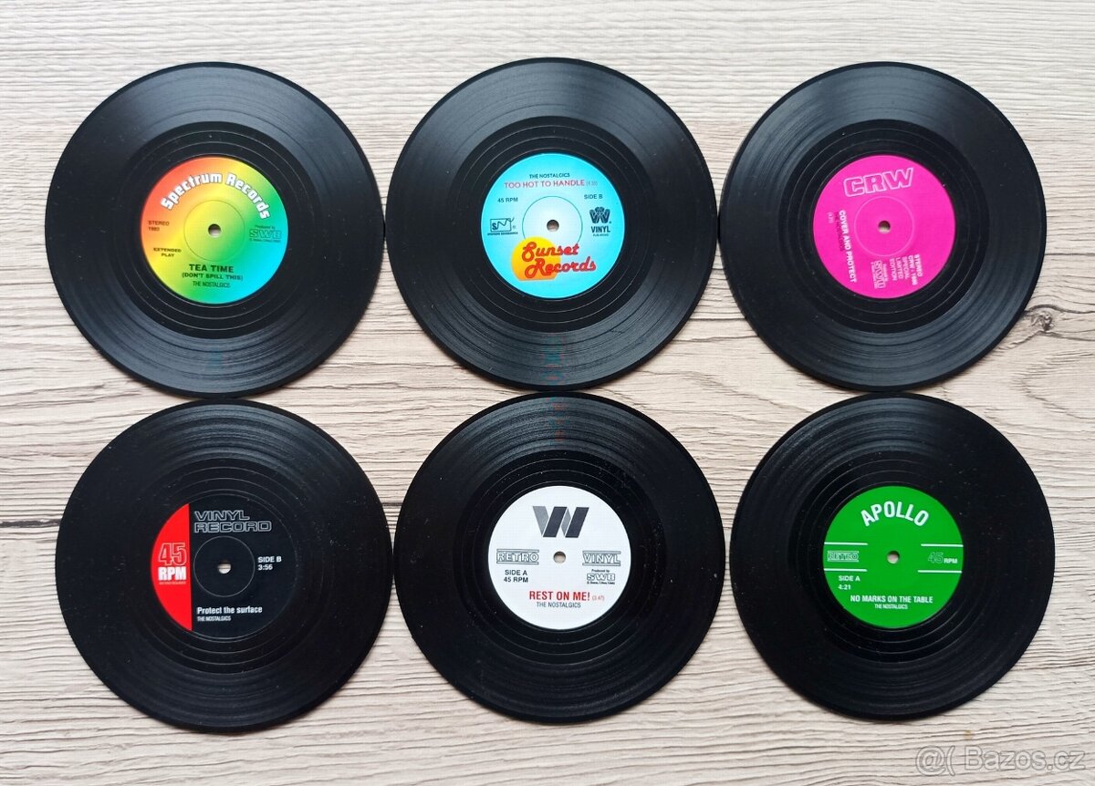 Šest originálních podtácků jako gramofonové desky