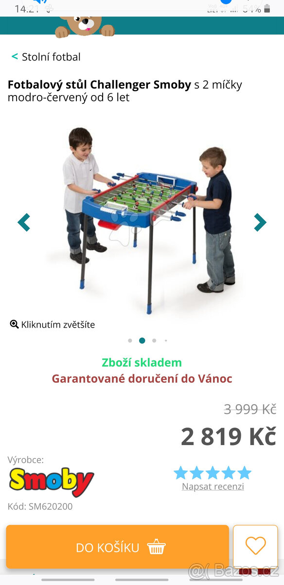 Fotbalový stůl smoby challenger