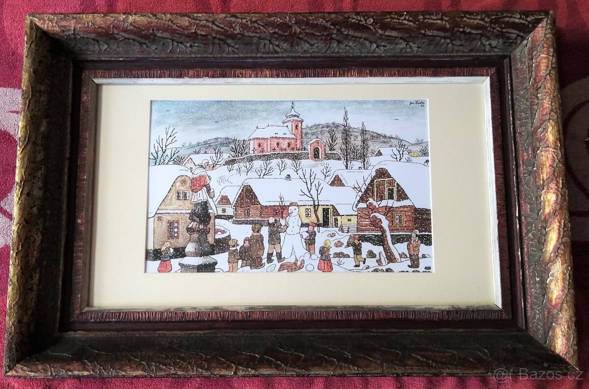 Josef Lada obraz - DĚTI V ZIMĚ 1943 rozměry 68x46cm