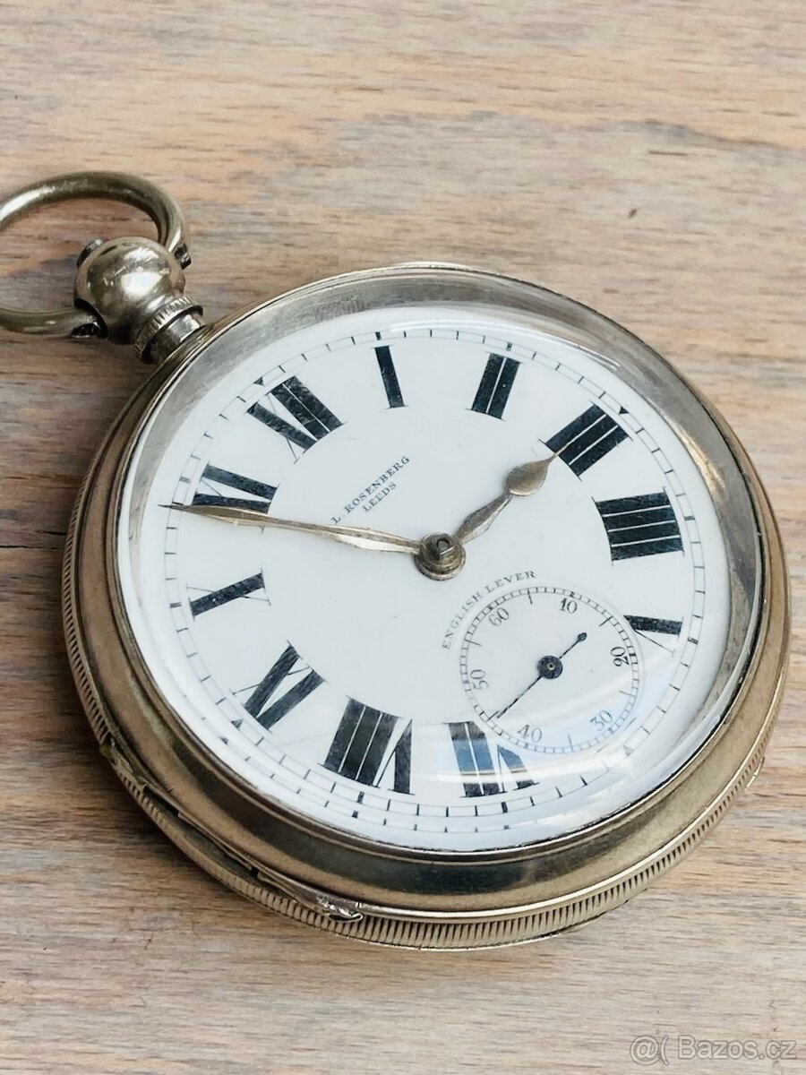 Stříbrné kapesní hodinky, klíčovky, Rosenberg Leeds,175 g