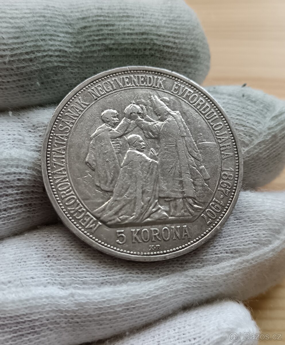 Stříbrná 5 koruna RU 1907 KB 40.výročí korunovace