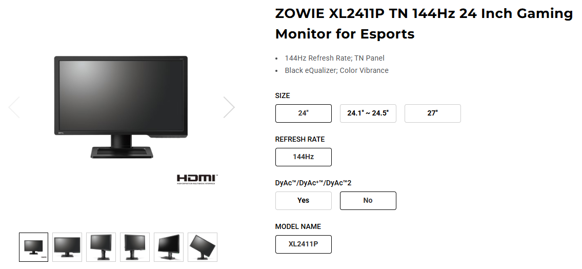 ZOWIE XL2411P TN 144Hz 24 Inch Gaming Monitor