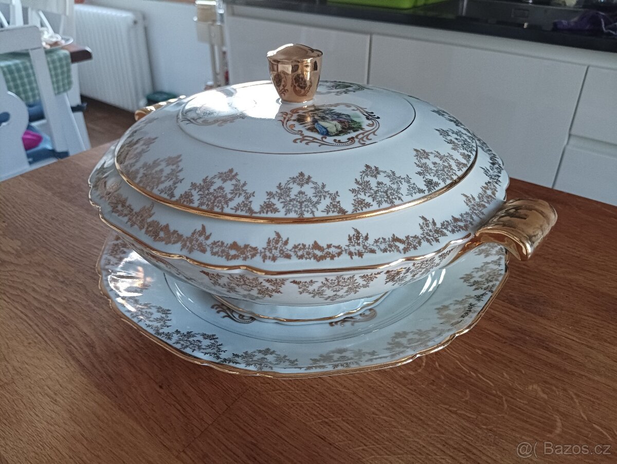 STAROŽITNÁ PORCELÁNOVÁ TERINA A TALÍŘ LIMOGES FRANCIE