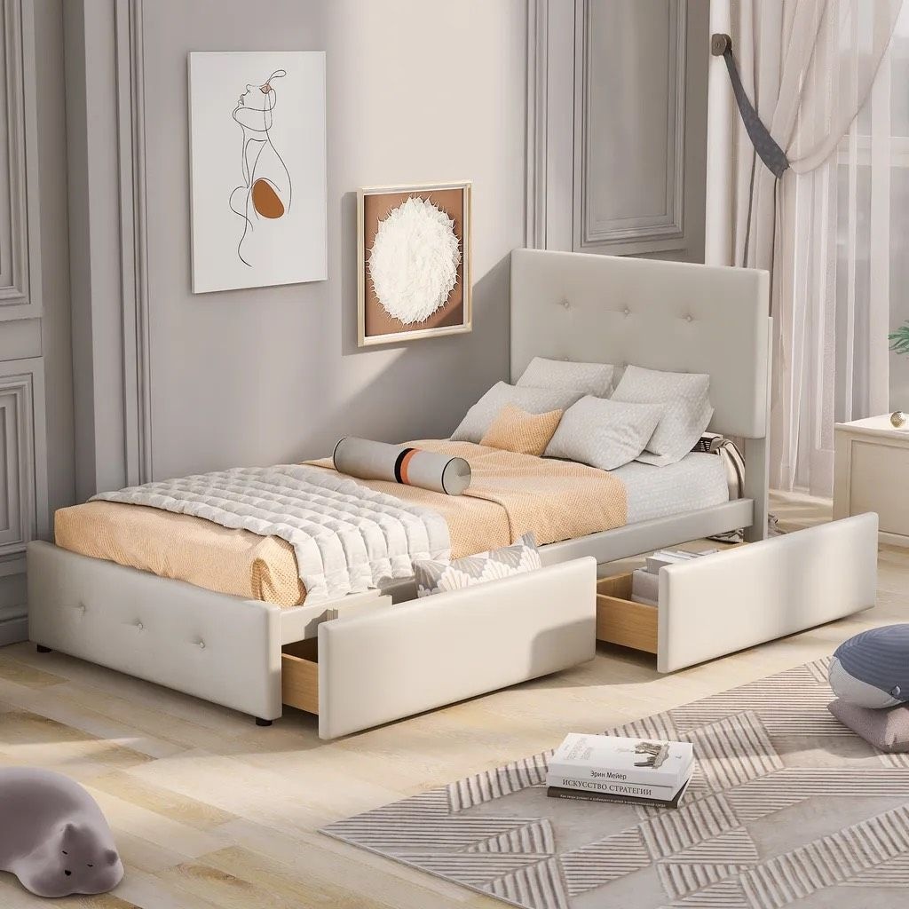 Čalouněná postel 90x200 cm s lamelovým roštem a 2 zásuvkami