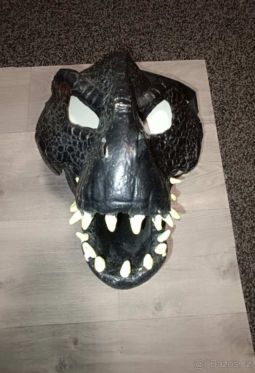 Černá dinosauří fursuit maska pro děti