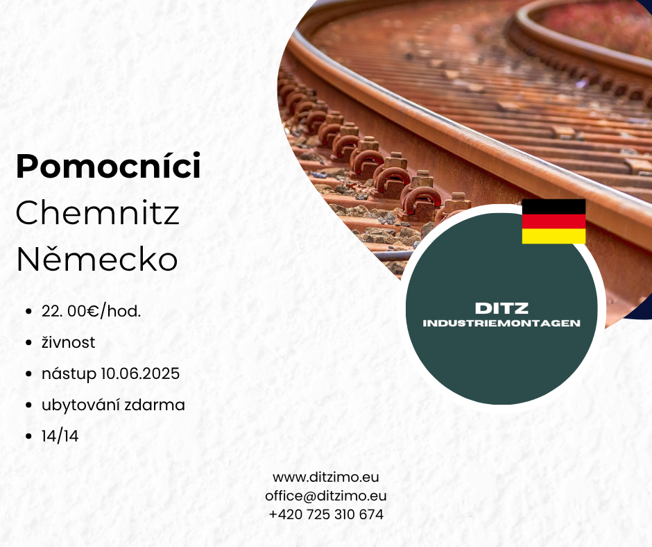 Pomocní dělníci – 22 €/hod + ubytování ZDARMA – Chemnitz