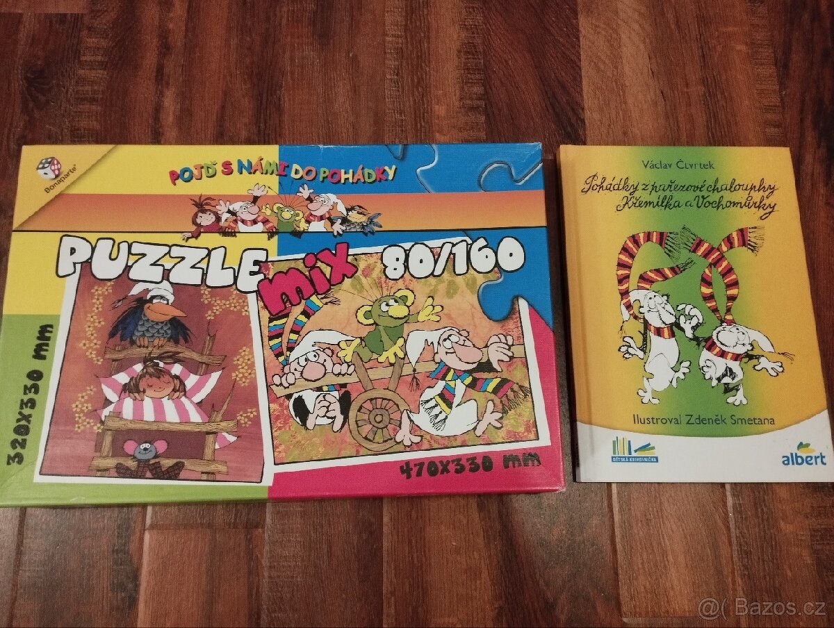2x Puzzle a kniha: Malá čarodějka; Rákosníček a další.