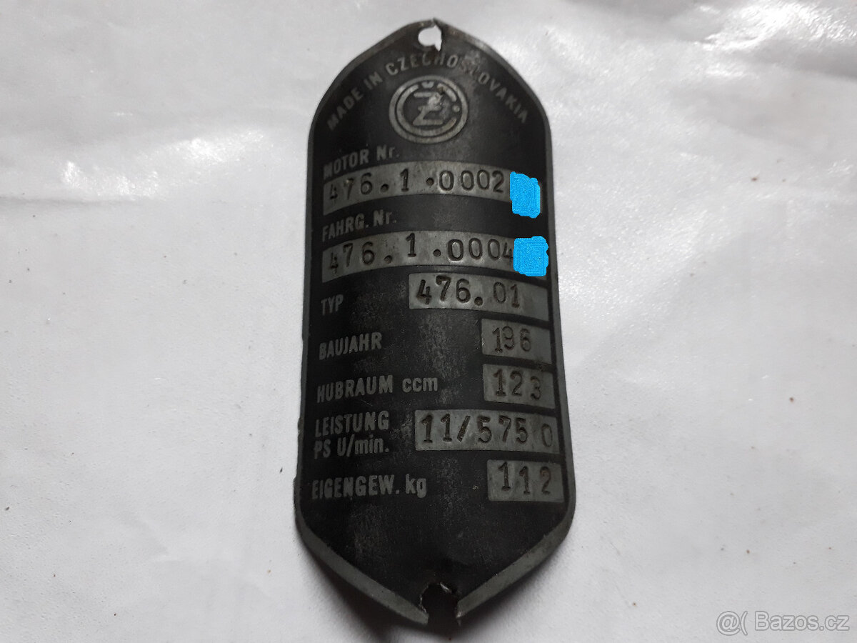 ČZ 125/476 - štítek