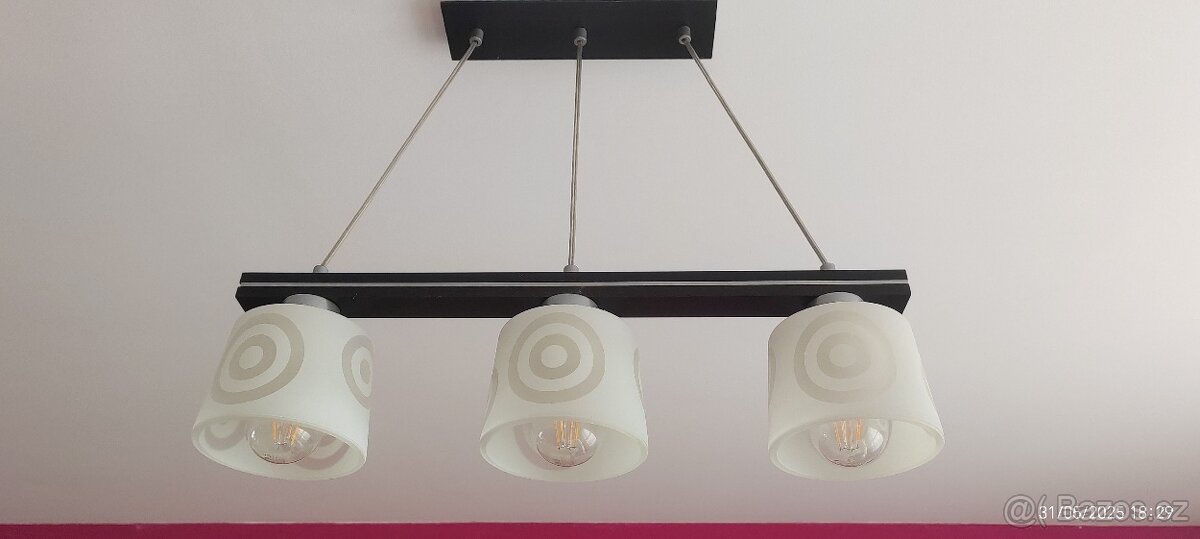 Závěsný stropní lustr, 3 stínidla, wenge, 3x LED