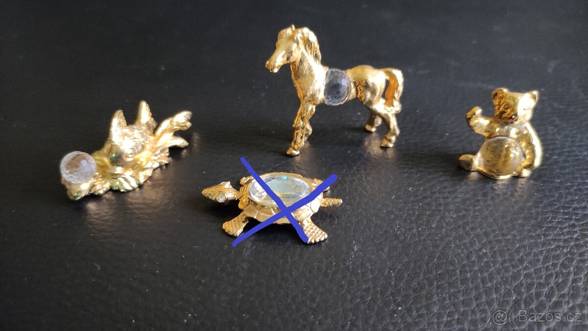 Miniatury - křišťál, různé pozlacený kov značený