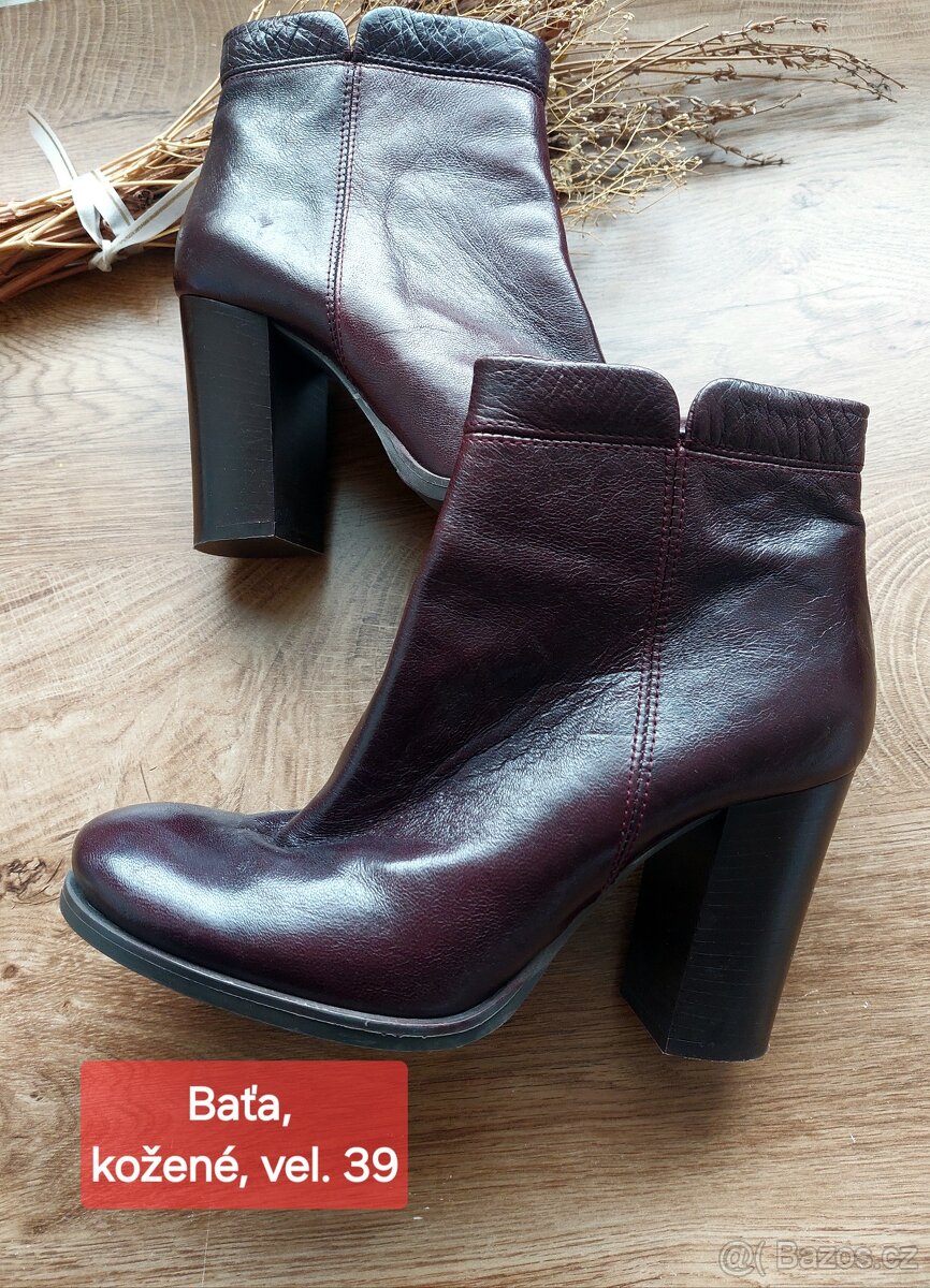Vel. 39 Baťa kožené vínovo hnědé boty