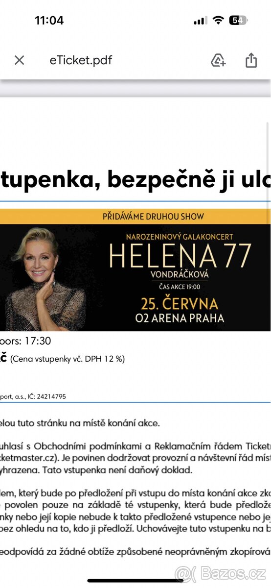 2x vstupenky na Helenu Vondráčkovou 77