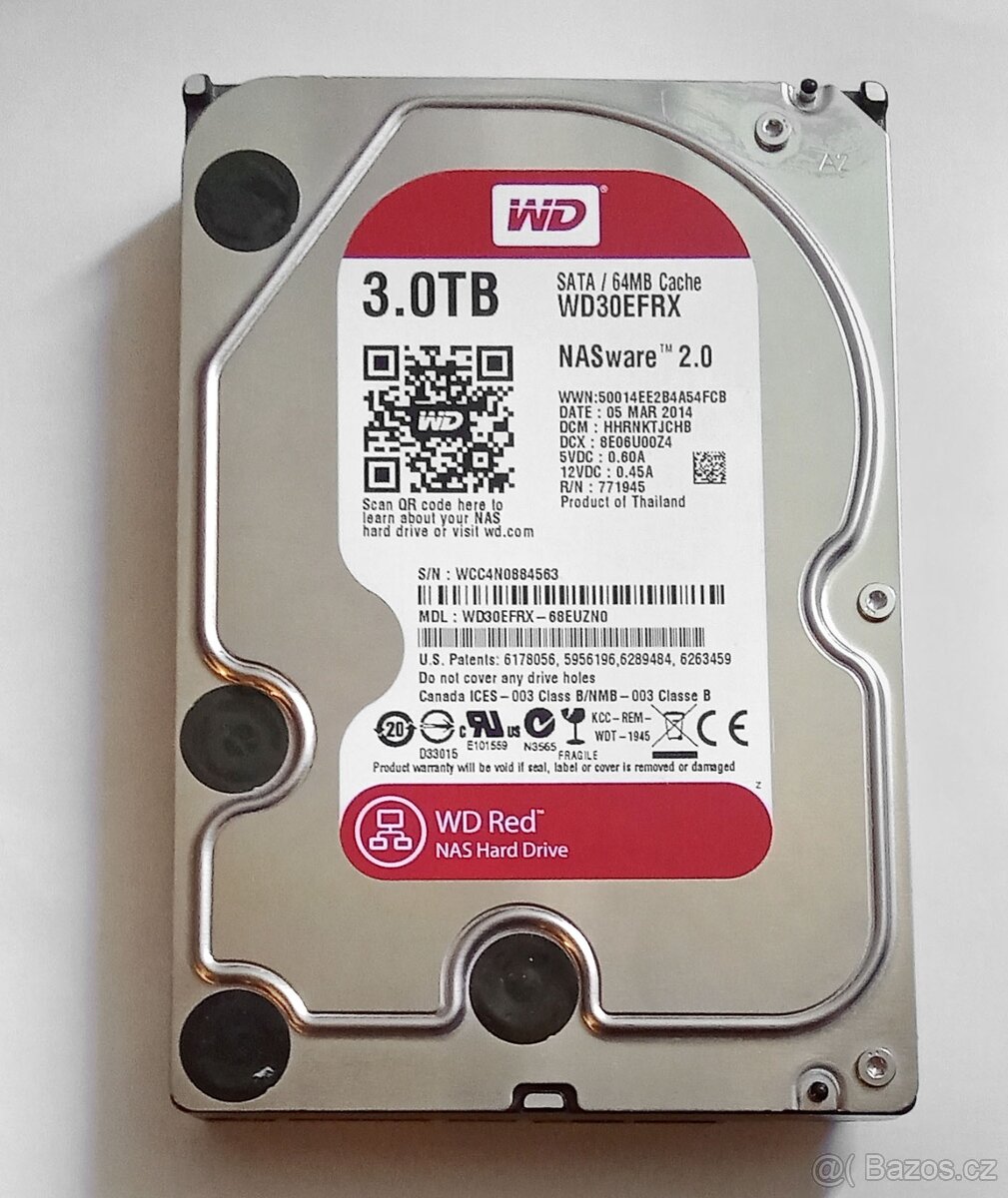 WD RED PLUS 3TB WD30EFRX, VÝBORNÝ STAV, ZÁRUKA NA VYZKOUŠENÍ