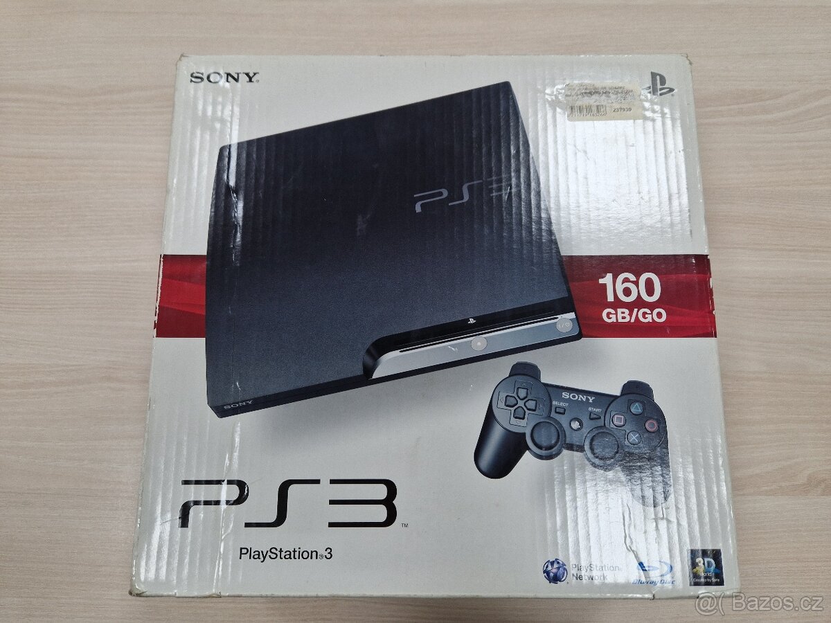 Playstation 3 slim 160gb + 2x ovladač + kabelaž