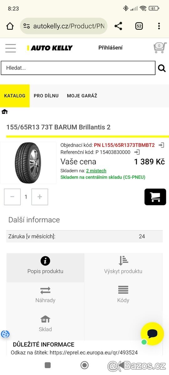 LETNÍ PNEU 155/65 R13 73 T - KRÁSNÝ VZOREK