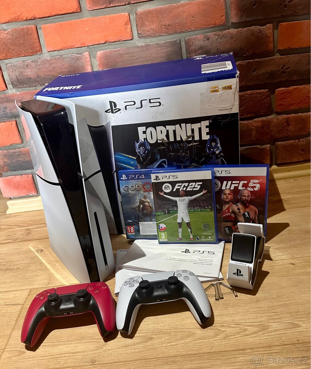 PS5 Slim 1TB s mechanikou, záruka, příslušenství, top stav