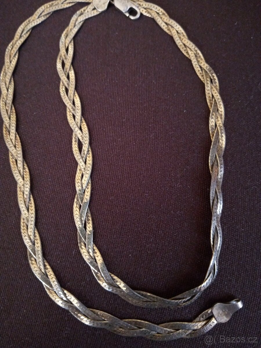 Stříbrný zlacený náhrdelník cop