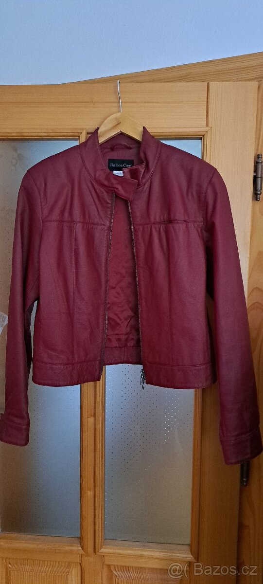 Červená - vínová kožená bunda