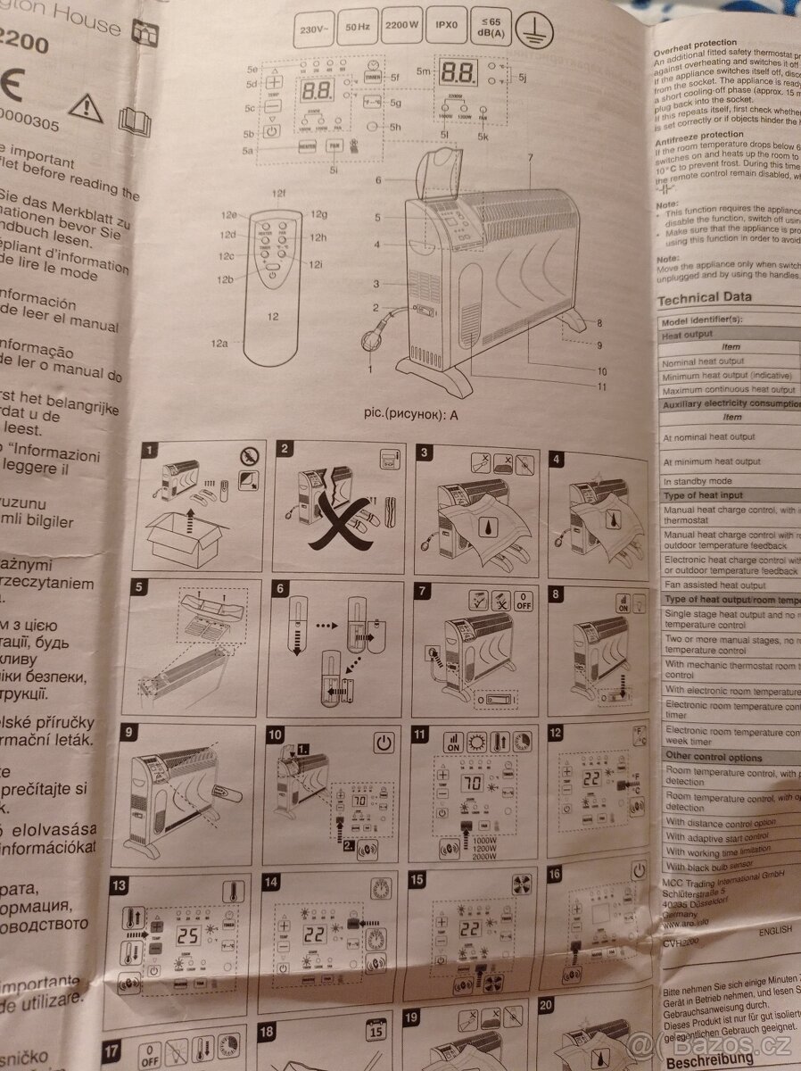 Teplovzdušný konvektor 2200w