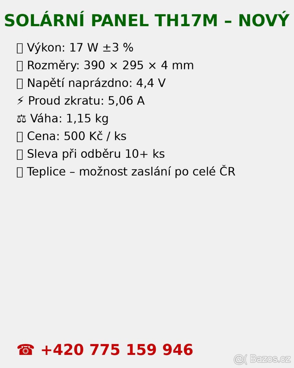 SOLÁRNÍ PANEL TH17M - NOVÝ