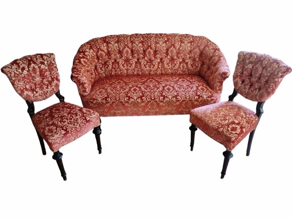 Starožitná dvoumístná sofa a 2 židle