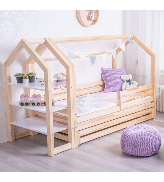 Domečková postel s šuplíkem premium + knihovna domeček
