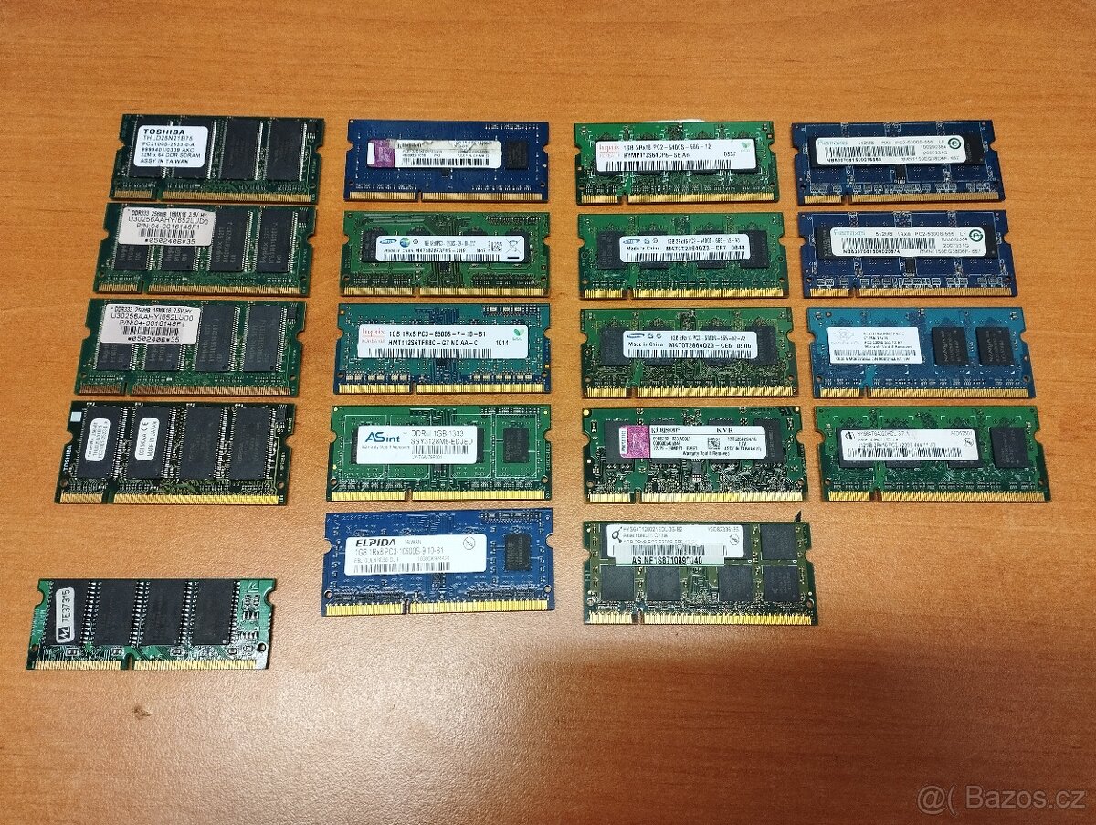 Různé druhy RAM pamětí do notebooku