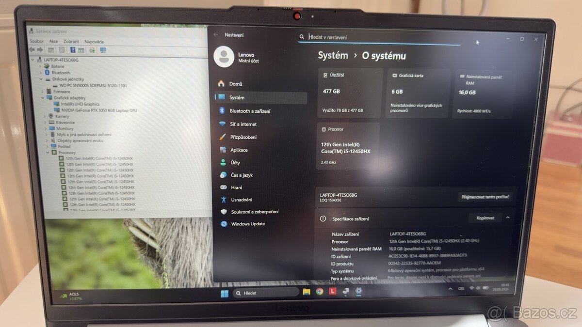 Prodám herní notebook Lenovo LOQ 15IAX9E