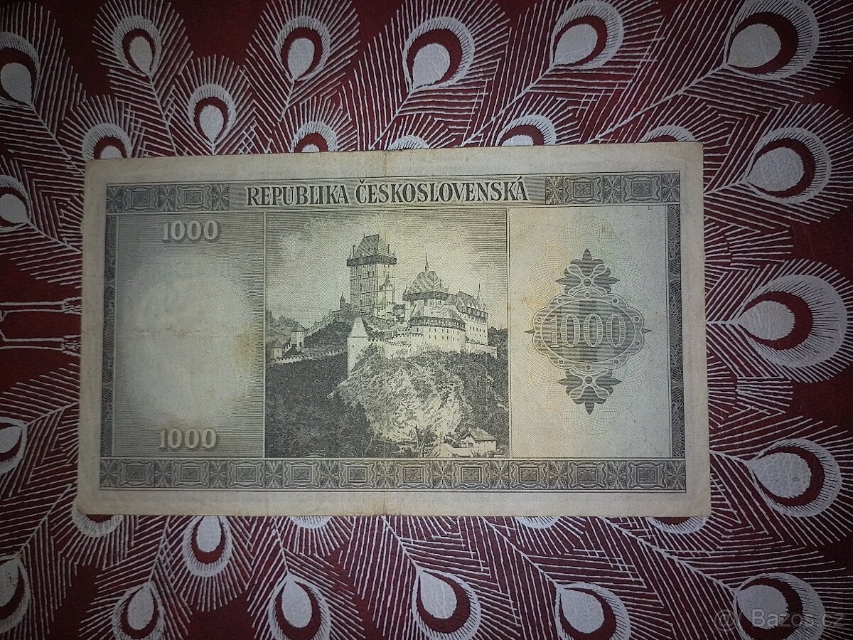 KUPTE SI nebo Jí KARLŠTEJN  1000 kčs 1945 vzácná, první sér