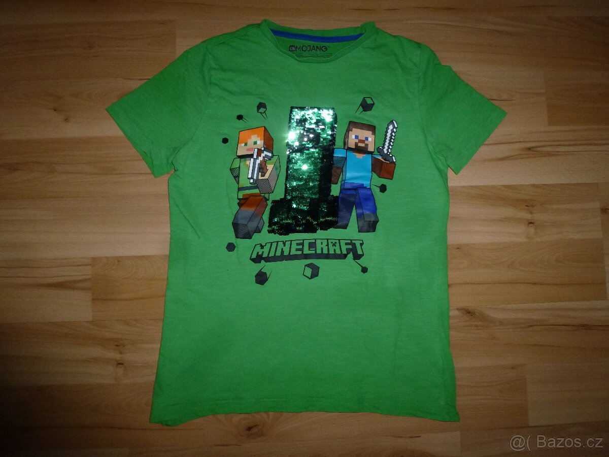 Tričko Minecraft, měnící se flitry, vel.158/164