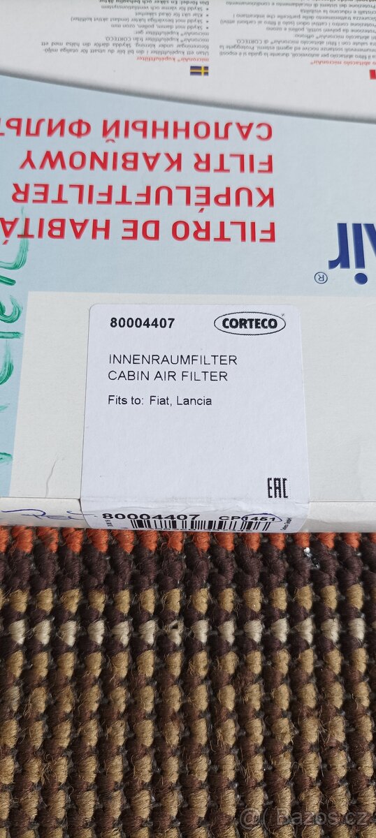 Kabinový filtr CORTECO 80004407 Fiat/Lancia
