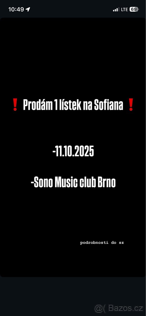1 lístek na koncert Sofiana