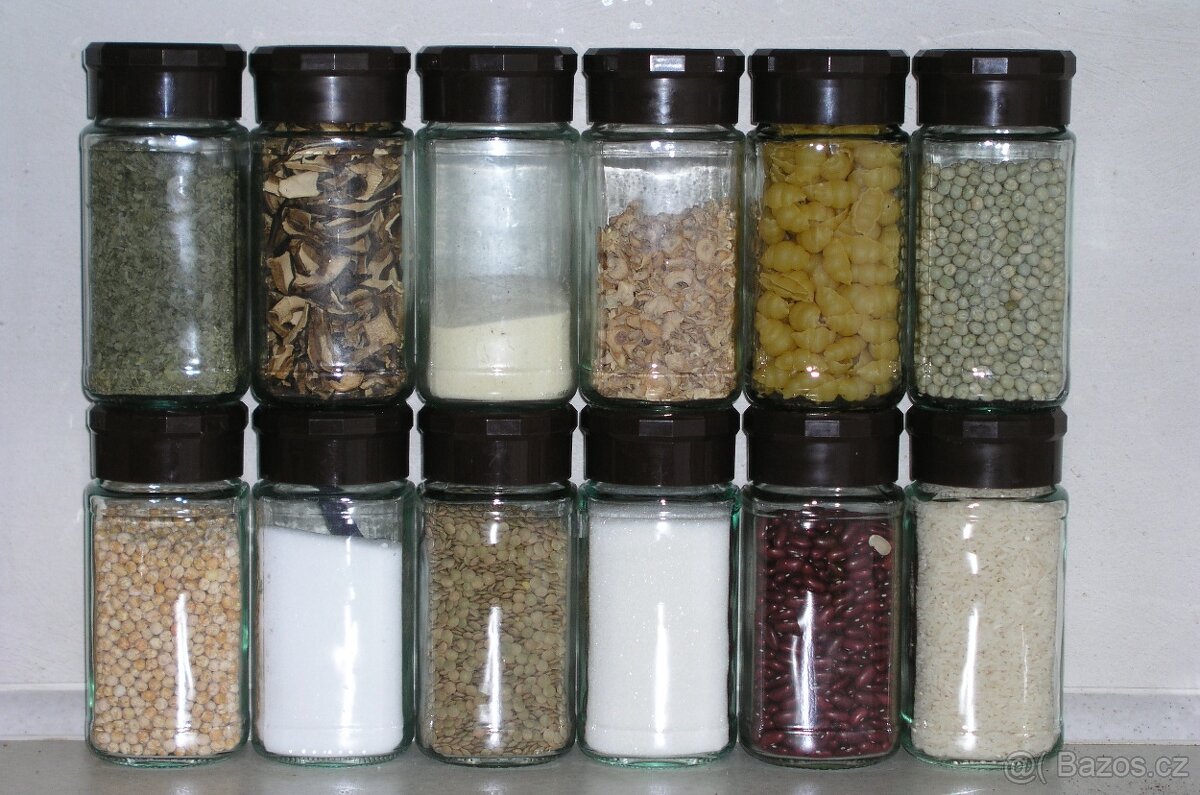 Sklenice zásobník box dóza Velvet 10,-, amfora kus za 5,- Kč