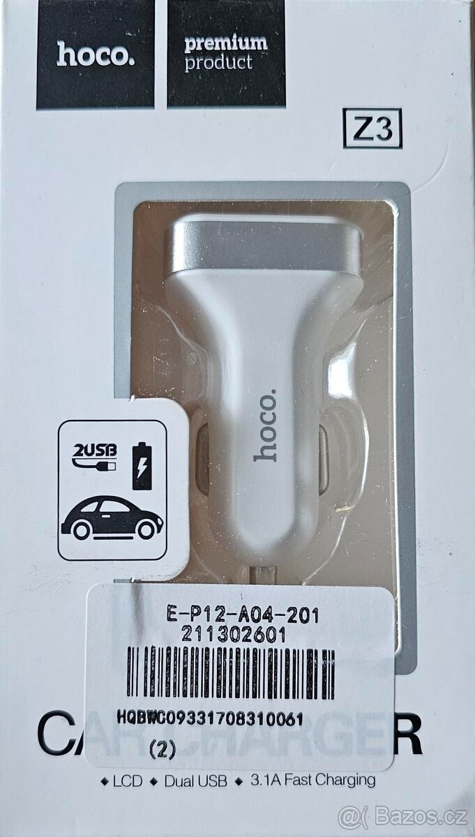 Nová Hoco Z3 nabíječka do auta 2x USB / 3,1A / LCD bílá