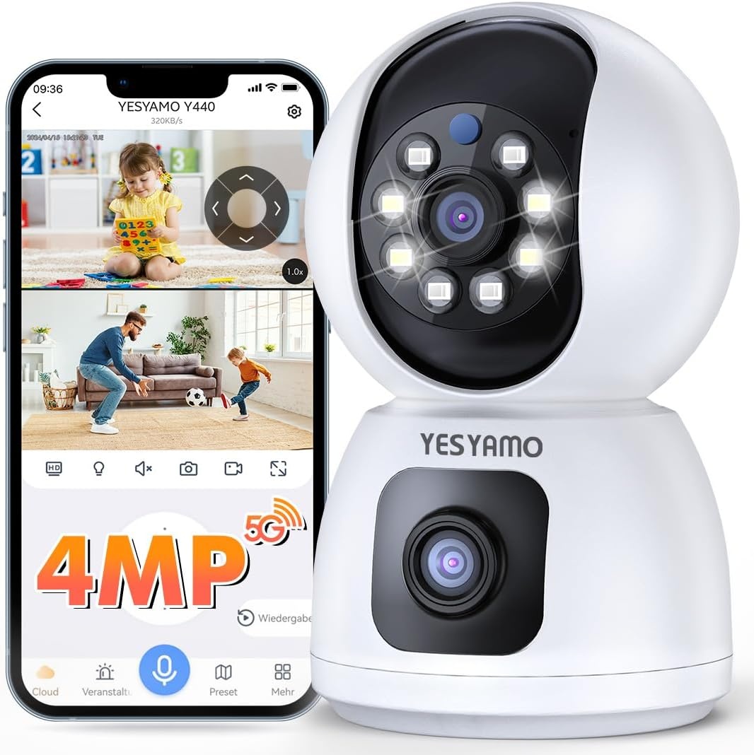 Chytrá vnitřní kamera/chůvička s duálním objektivem 360°