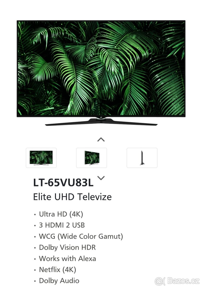 4K UHD SMART JVC 65" 165cm WiFi, YouTube, Netflix