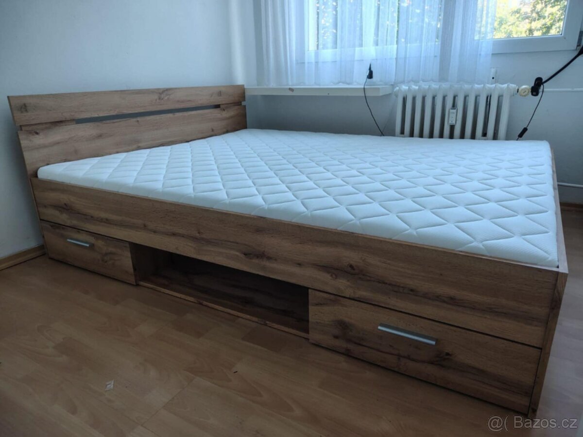 Multifunkční dvoulůžková postel dub wotan NOVÁ