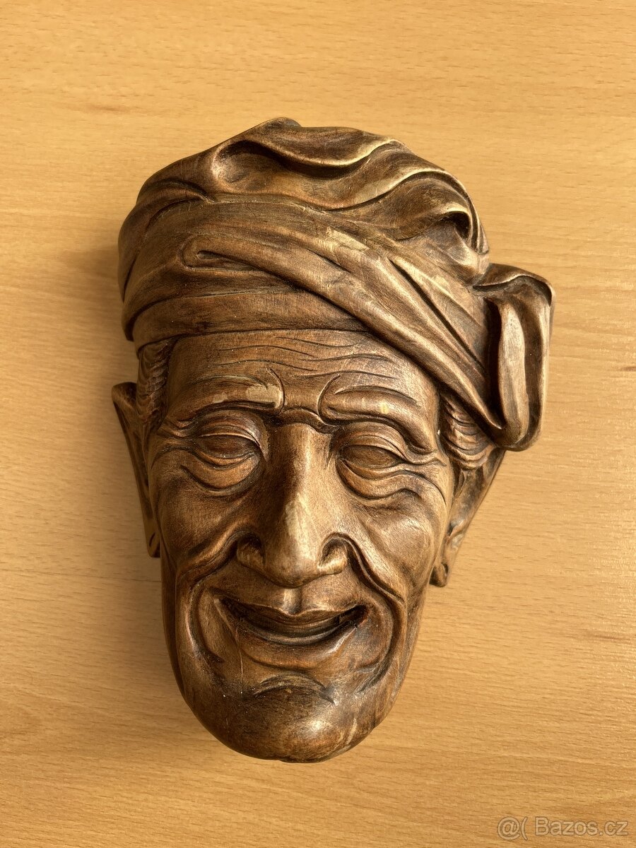 Prodám dřevěný vyřezávaný obličej busta