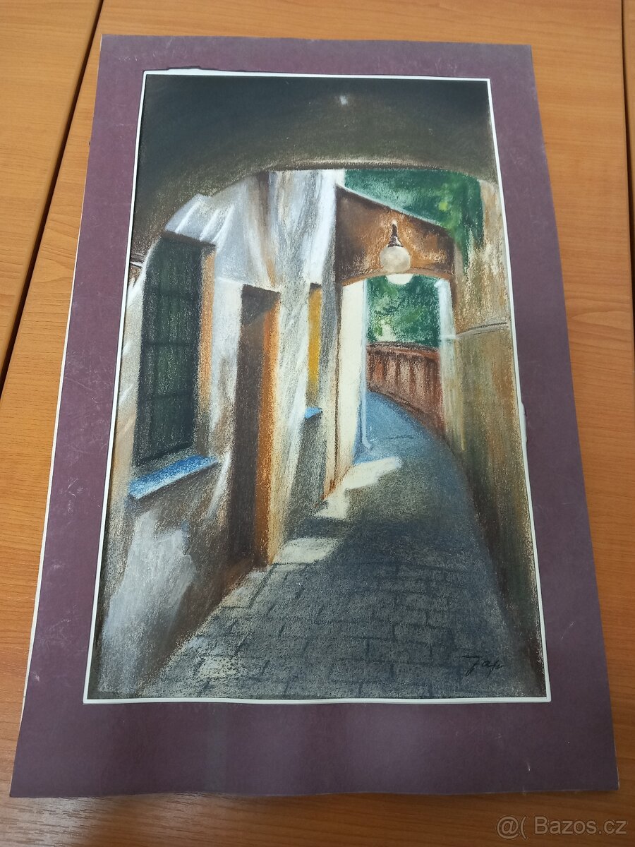 Obraz: Kresba uličky s lampou