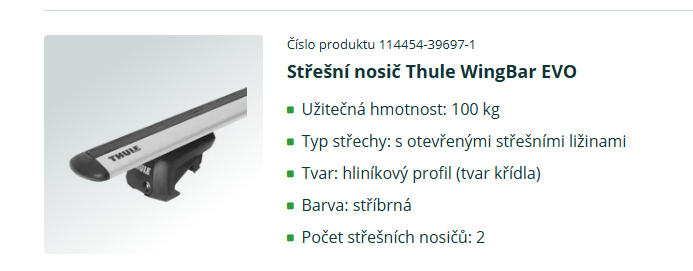 Střešní nosič Thule WingBar EVO