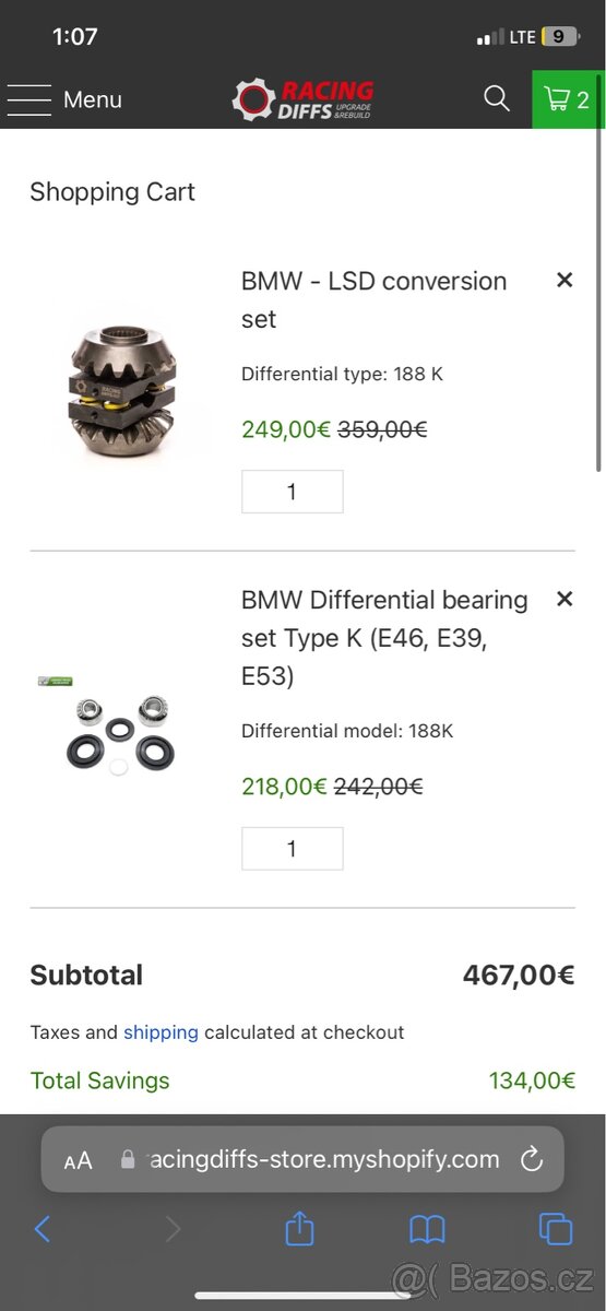 Racingdiff vložka samosvor e46 188K
