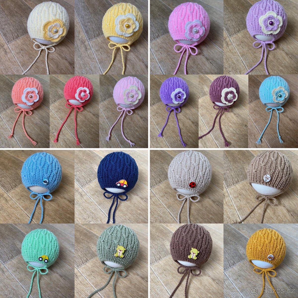 Ručně pletená dětská čepice 3-6 měs. různé barvy