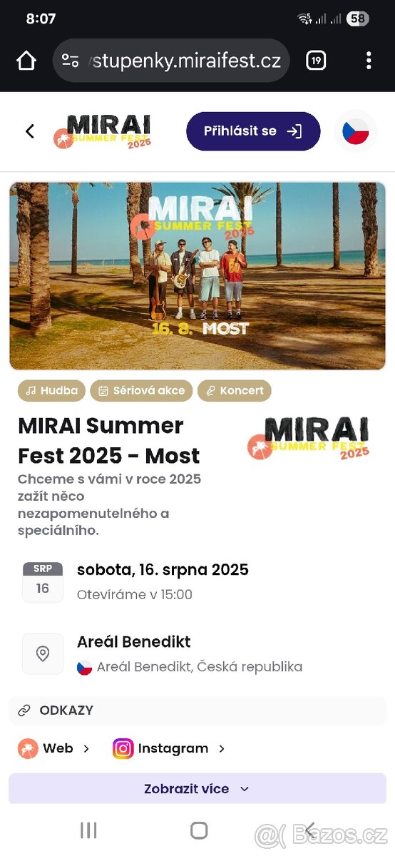 2 vstupenky Mirai Summer Fest 2025 - Most