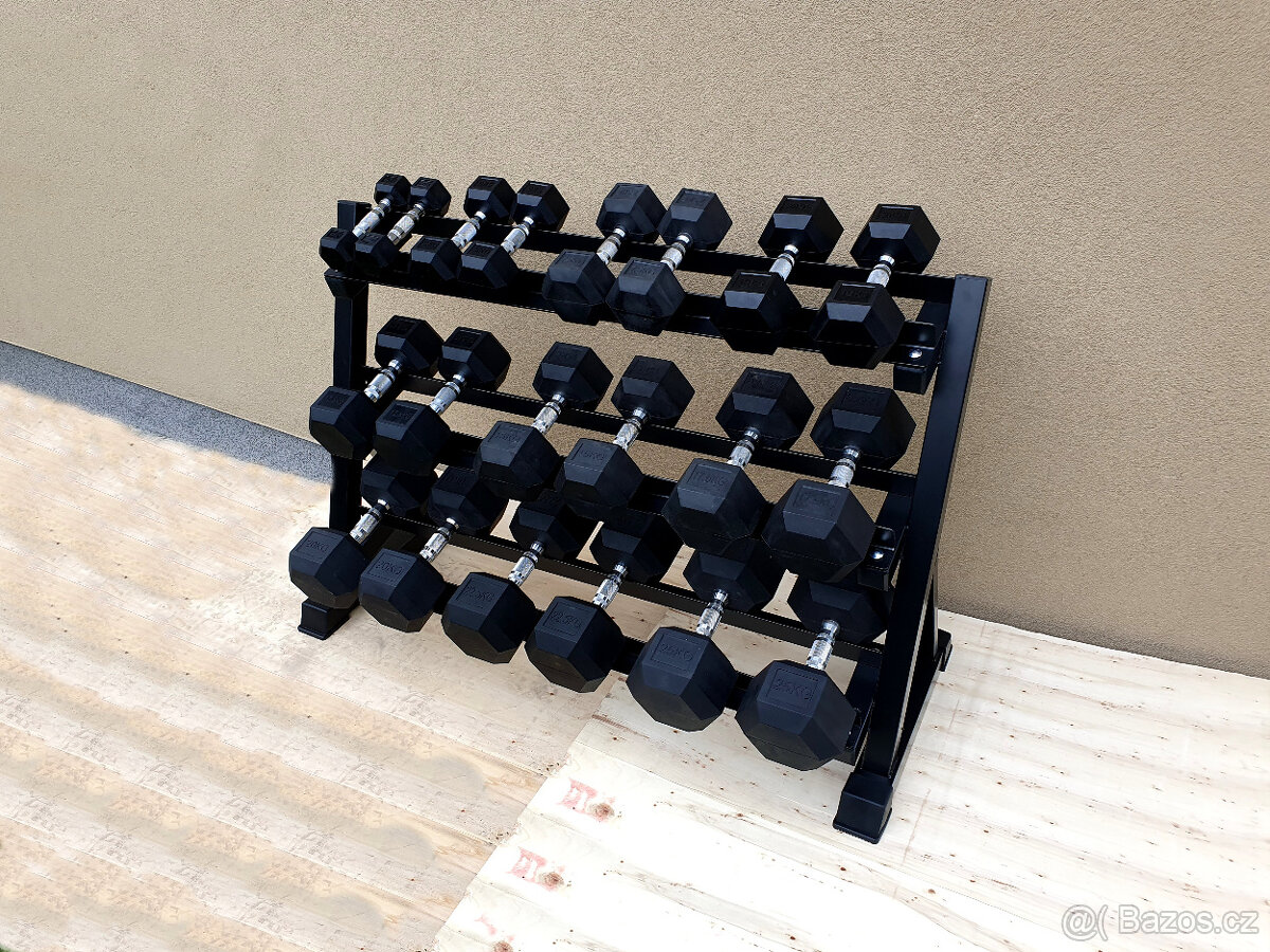 jednoručky činky - HEXA - sada 275kg + STOJAN