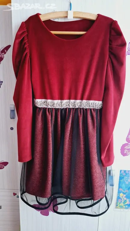 Dětské dívčí šaty vínové slavnostní vel.134-140