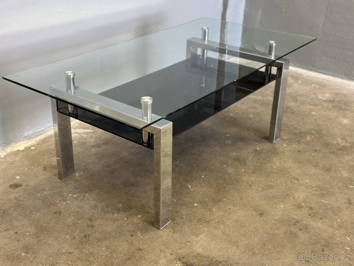 Konferenční stolek, chrom/sklo, FABER