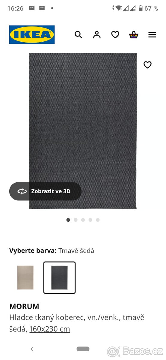 Ikea venkovní koberec Morum šedá barva velikost 160230 cm