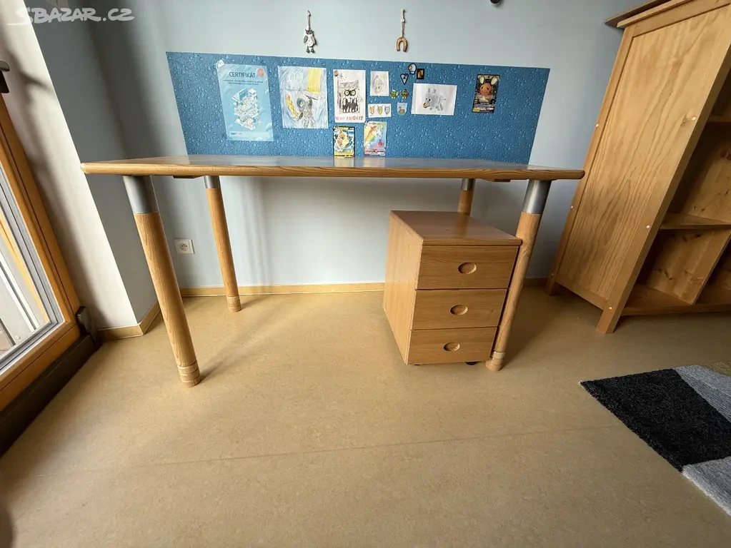Dětský rostoucí stůl smrk masiv Domestav MAXI + kontejner